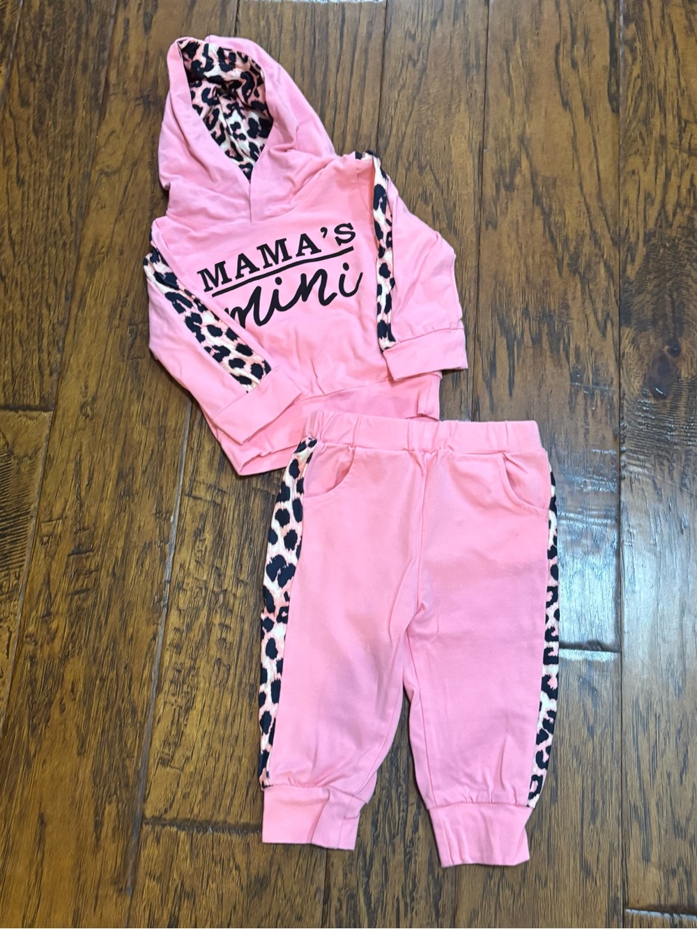 Amazon Pink "Mama's Mini" Hoodie & Jogger Set with Leopard Trim